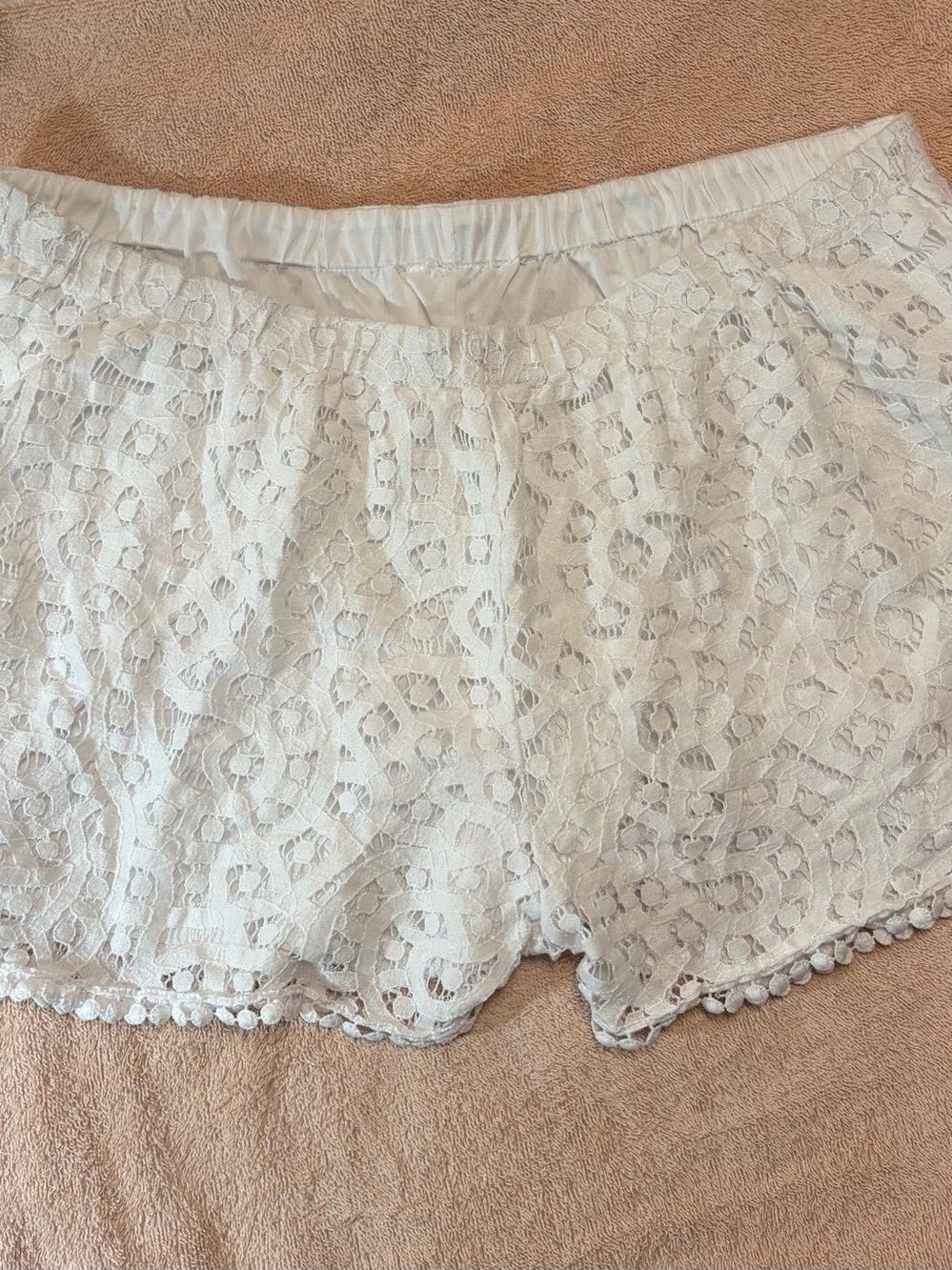 White Lace Pom-Trim Shorts